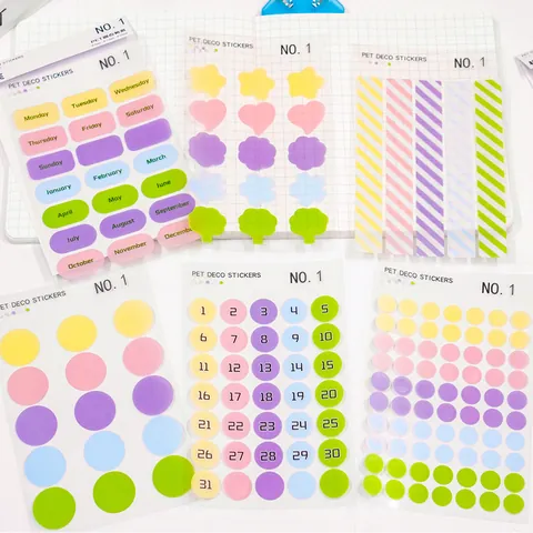 Scandinavian Style PET Transparent Dot Stickers For Scrapbooking Journaling Date Number Month Week Label Decorative Sticker Set