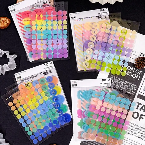 Scandinavian Style PET Transparent Dot Stickers For Scrapbooking Journaling Date Number Month Week Label Decorative Sticker Set