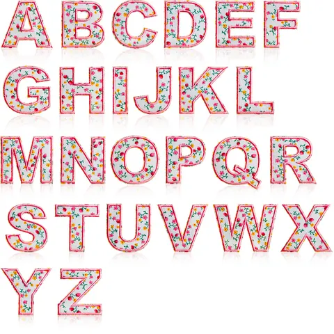 Écussons Brodés Lettre de l'Alphabet Floral Rose Blanc Fleur Applique Thermocollante pour Vêtements Chapeaux Sacs Accessoires DIY