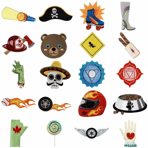 Machine Embroidery Iron On Patches Flashlight Lollipop Skull Various Designs Decorative Embroidered Badges For Clothing Bags Hats DIY Sewing Accessories