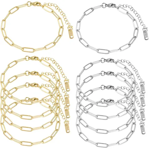 Stainless Steel Paperclip Chain Bracelet For Women DIY Jewelry Making Gold Silver Rose Gold Plated Oval Link Adjustable Bracelet With Lobster Clasp