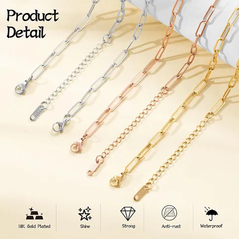Stainless Steel Paperclip Chain Bracelet For Women DIY Jewelry Making Gold Silver Rose Gold Plated Oval Link Adjustable Bracelet With Lobster Clasp