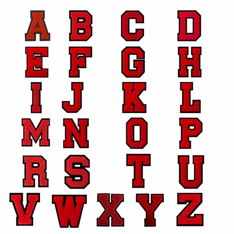 Red Chenille Varsity Letter Patches Black Border Towel Embroidered Patches For Clothing Bags DIY Apparel Accessories