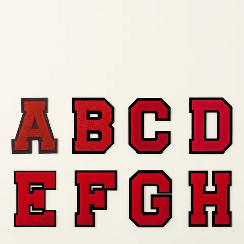 Red Chenille Varsity Letter Patches Black Border Towel Embroidered Patches For Clothing Bags DIY Apparel Accessories