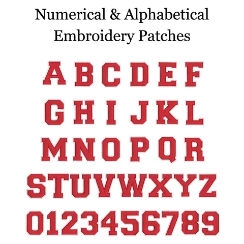 Écussons Alphabet Brodés Rouge Blanc Grandes Appliques Lettres Chiffres Style Varsity Thermocollantes Pour Décoration DIY Vêtements Veste