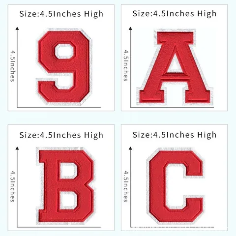 Écussons Alphabet Brodés Rouge Blanc Grandes Appliques Lettres Chiffres Style Varsity Thermocollantes Pour Décoration DIY Vêtements Veste