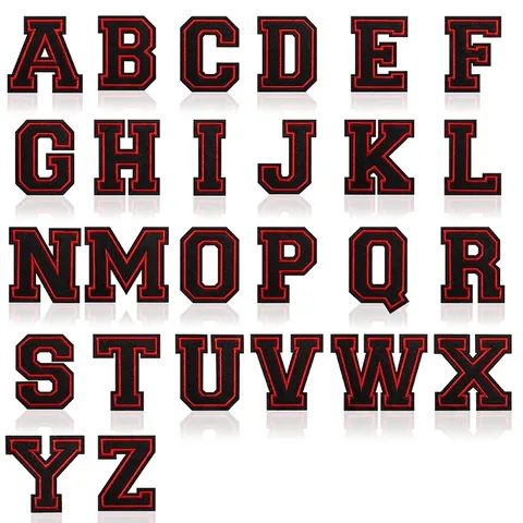 Écussons Brodés Lettres de L'Alphabet et Chiffres Style Varsity Noir Rouge Appliques à Repasser à Coudre Accessoires de Vêtement DIY