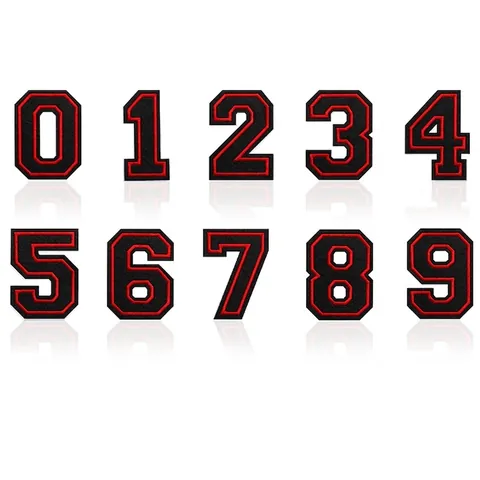 Écussons Brodés Lettres de L'Alphabet et Chiffres Style Varsity Noir Rouge Appliques à Repasser à Coudre Accessoires de Vêtement DIY