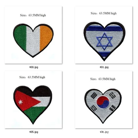 Heart Shaped National Flag Embroidery Patch Computerized Embroidered Iron On Applique DIY Decoration For Clothing Backpack Hat Accessory Souvenir Gift
