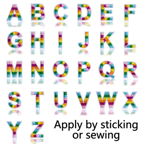 Rainbow Alphabet Letters Embroidery Patch 3D Cloth Sticker Embroidered Iron On Applique For Clothing Bag DIY Decoration