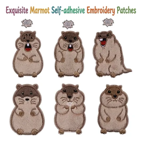 Self Adhesive Marmot Embroidery Patch Cartoon Animal DIY Clothing Decoration Backpack Sticker Embroidered Applique Patch