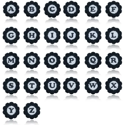 Chenille Embroidered Patch DIY Clothing Accessory Flower Shape Letter Patch For Clothes Bag Decoration Black White