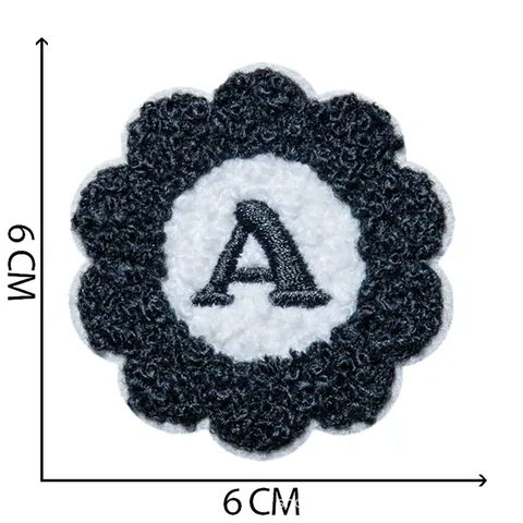 Parche Bordado de Chenilla Accesorio de Ropa DIY Parche de Letra en Forma de Flor Para Decoración de Ropa Negro Blanco