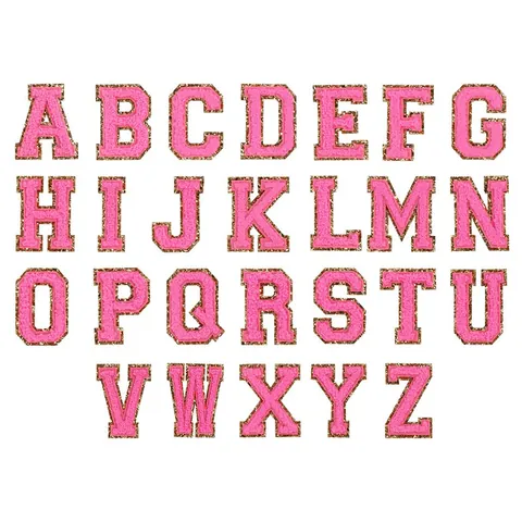 Écussons Lettres en Chenille Bordure Paillettes Dorées Thermocollants Alphabet Brodé pour Vêtements Chaussures Sacs Décoratifs DIY