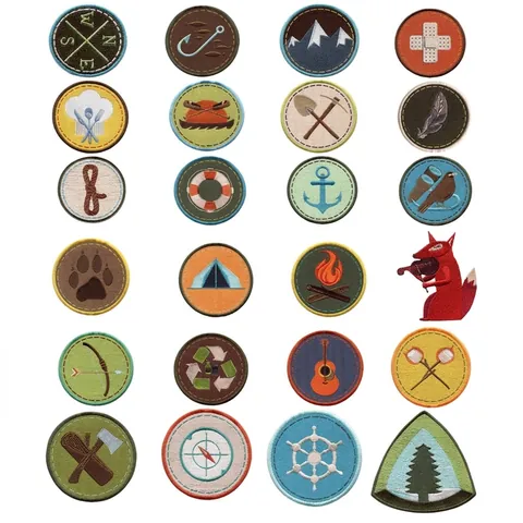 Écussons Thermocollants Camping de Plein Air pour Vêtements Badge Brodé DIY Applique Tente Feu de Camp Boussole Patchs