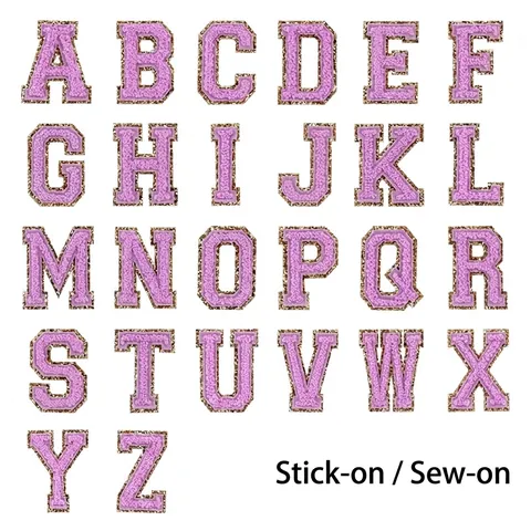 Écussons Lettres en Chenille Bordure Paillettes Dorées Thermocollants Alphabet Brodé pour Vêtements Chaussures Sacs Décoratifs DIY