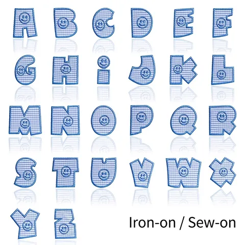 Gingham Alphabet Embroidery Patches Iron On Sew On Smiley Face Plaid Letter Applique For Kids Clothes Shoes Hats DIY Decoration