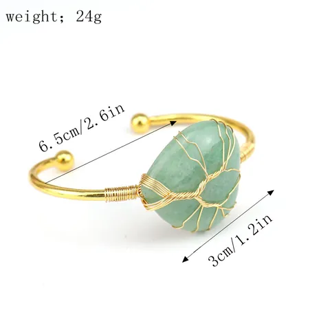 Goldener Draht Umwickelter Lebensbaum Herz Naturstein Offener Armreif Armband Handgefertigter Amethyst Rosenquarz Kristall Schmuck