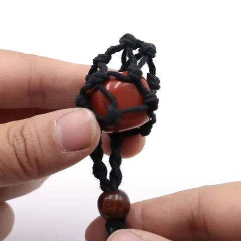 Handmade Natural Raw Stone Pendant Necklace Bohemian Ethnic Woven Cord Necklace With Wood Beads Crystal Healing Jewelry For Unisex