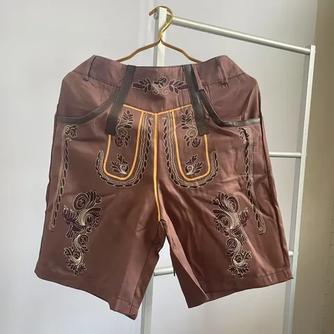 Short Brodé Traditionnel pour Hommes Oktoberfest Rétro Bavarois Fête de la Bière Allemande Short Décontracté Avec Ceinture