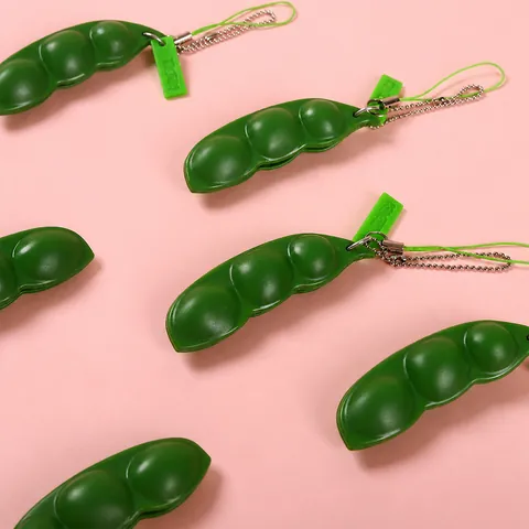 Squishy Edamame Erwtenpeul Sleutelhanger Stressverlichting Fidget Toy Extrusie Squeeze Erwt Speelgoed Voor Kinderen Volwassenen Groen Zacht Plastic Sleutelhanger Cadeau
