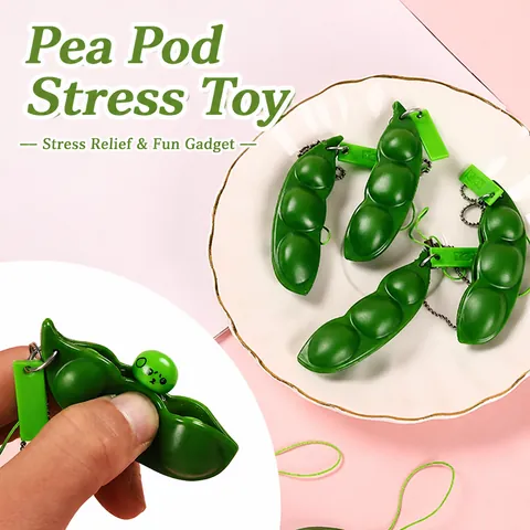 Squishy Edamame Pea Pod Keychain Stress Relief Fidget Toy Extrusion Squeeze Pea Toy For Kids Adults Green Soft Plastic Keychain Gift