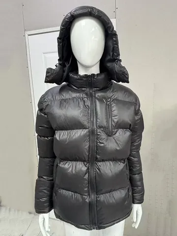 Men Glossy Hooded Puffer Jacket Warm Padded Coat Windproof Winter Outerwear Solid Color Black Top