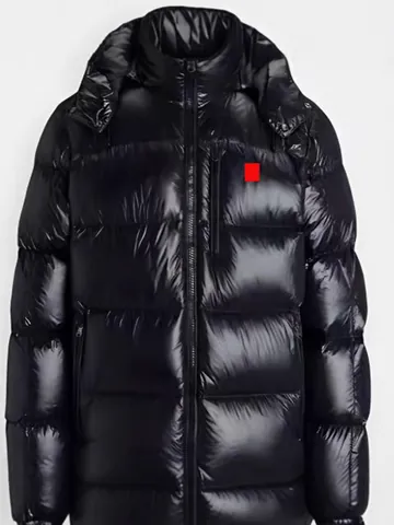 Men Glossy Hooded Puffer Jacket Warm Padded Coat Windproof Winter Outerwear Solid Color Black Top
