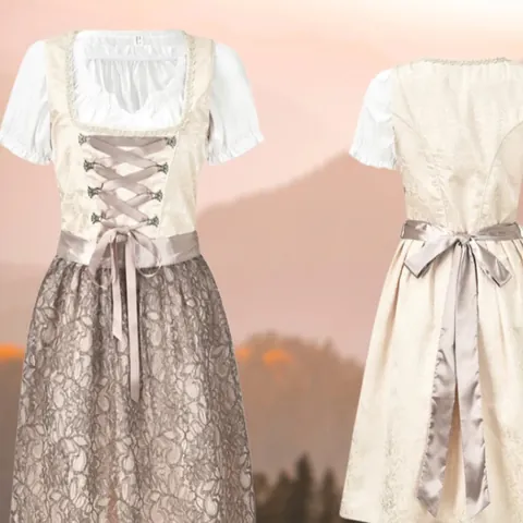 Vestito Dirndl Tradizionale Bavarese da Donna Costume per Festa Oktoberfest Con Dettaglio di Pizzo Ricamo Fiocco