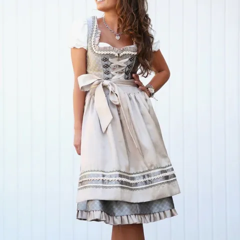 Plus Size German Oktoberfest Dirndl Dress For Women Printed Traditional Bavarian Maid Costume Party Stage Performance Outfit