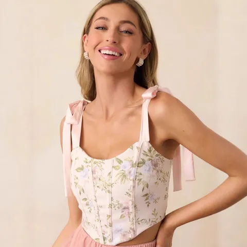 Top Corsetto Con Stampa Floreale Da Donna Spalline Da Annodare Vestibilità Aderente Schiena Stringata Top A Spalline Estivo Canotta Sexy Senza Maniche