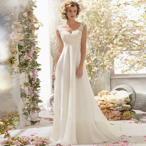 Women's Lace Wedding Dress V-Neck Backless A-Line Bride Dress Ivory White Pure White Bridal Gown For Wedding Party Travel