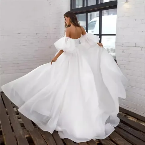 Women Vintage Strapless Puff Sleeve Evening Dress Polyester Elegant Slim Fit Formal Gown For Party Wedding Host Gown