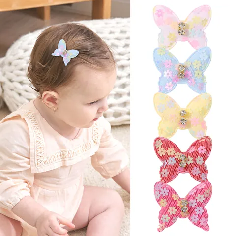 Pince à Cheveux Papillon en Dentelle avec Strass et Fleur à Paillettes Accessoire de Tête Mignon pour Bébé Fille