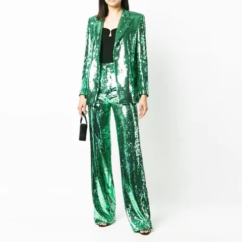 Luxury Women Sequin Suit Set Fashion Slim Blazer Top And Bottom Two Piece Runway Elegant Sequin Pants Suit Evening Party