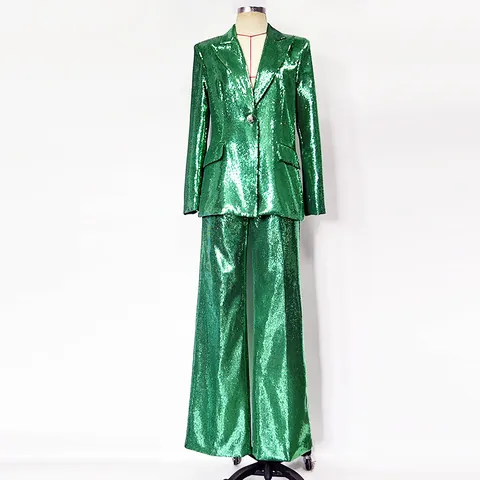 Luxury Women Sequin Suit Set Fashion Slim Blazer Top And Bottom Two Piece Runway Elegant Sequin Pants Suit Evening Party