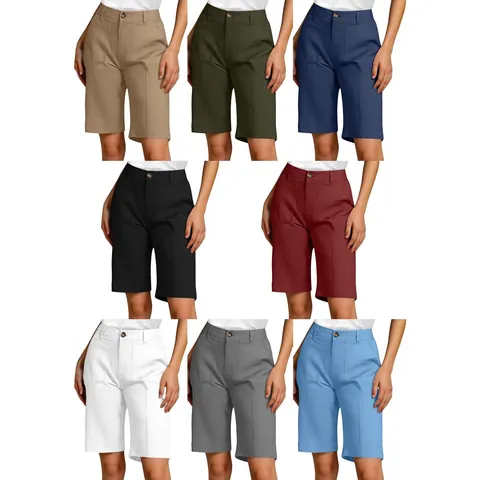 Women Casual Cotton Blend Bermuda Shorts High Waist Loose Fit Suit Shorts Patchwork Design Solid Color Summer Bottom With Pockets Zipper