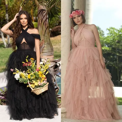 Elegant Halter Neck Mesh Lace Maxi Dress For Women Vintage Corset Waist Party Prom Evening Gown Wedding Guest Dress