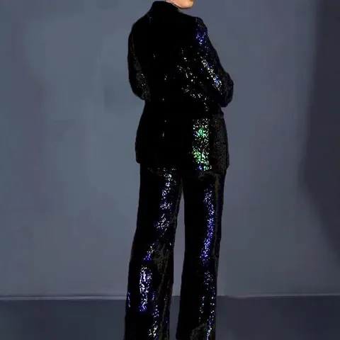 Women's Slim Fit Sequin Blazer And Trousers Top And Bottom Elegant Commuter Party Outfit Suit