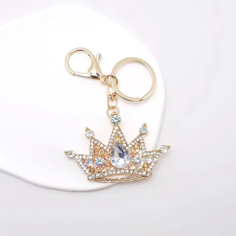 Korean Crystal Crown Keychain Zinc Alloy Rhinestone Inlaid Bag Charm Fashion Creative Metal Crown Key Ring Pendant For Women Gift