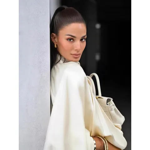 Women Elegant Satin Bomber Jacket Zip Up Pleated Long Sleeve Loose Fit Outerwear Autumn Fashion Solid Color Top