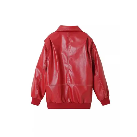 Women's Retro American Style Loose Long Sleeve Jacket Casual Zip Up Bomber Jacket With Contrast Stitching Solid Color Top