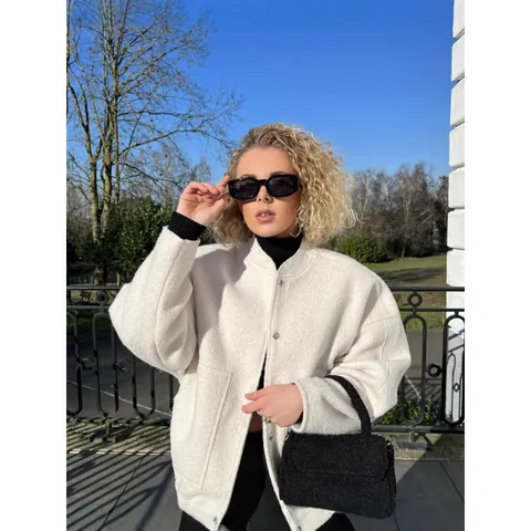 Women Stand Collar Polyester Jacket Solid Color Pocket Decoration Casual Western Style Outerwear Top