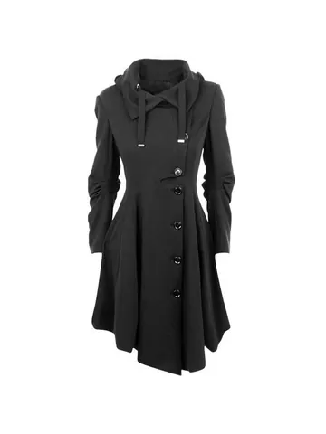 Damen Kapuzen Wollmantel Polyester Kaschmir Mischung Langarm Top Einfarbig Einreihiger Mantel Mit Unregelmäßigem Saum Wintermantel