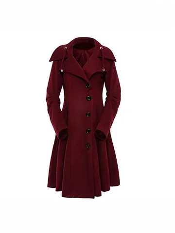 Damen Kapuzen Wollmantel Polyester Kaschmir Mischung Langarm Top Einfarbig Einreihiger Mantel Mit Unregelmäßigem Saum Wintermantel