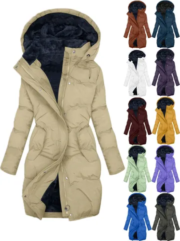 Dames Winter Dikke Gewatteerde Jas Lamswollen Voering Kapuchonjas Mode Slim Fit Warm Winddicht Bovenkleding Effen Kleur Top