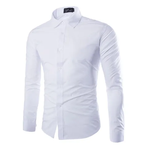 Men's Slim Fit Long Sleeve Shirt Solid Color Business Casual Acetate Fiber Cotton Dress Shirt Top