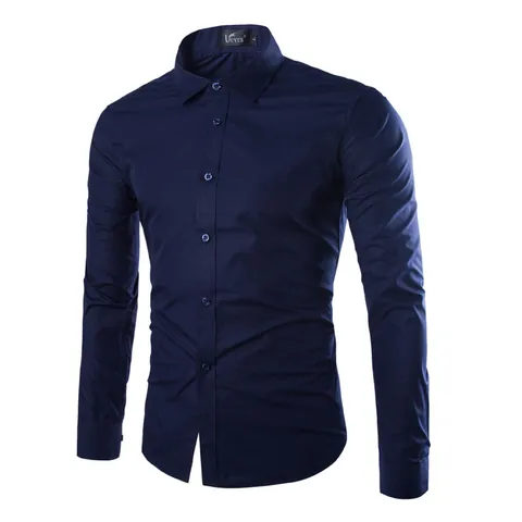 Men's Slim Fit Long Sleeve Shirt Solid Color Business Casual Acetate Fiber Cotton Dress Shirt Top