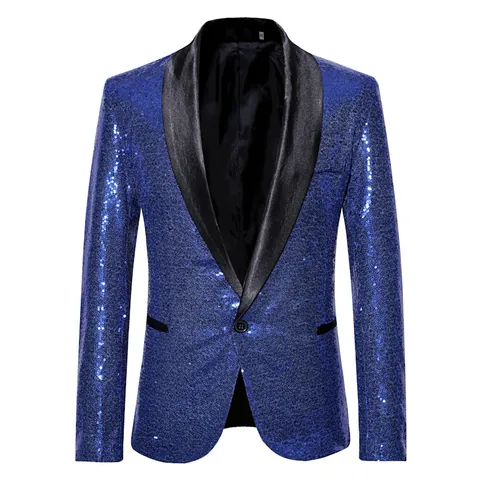Men Shiny Sequin Blazer Jacket Stage Performance Nightclub Host Wedding Party Costume Luxury Stylish Slim Fit Top