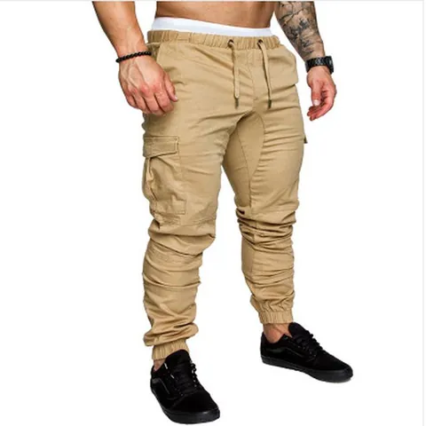 Men Casual Cargo Jogger Pants Multi Pockets Cotton Blend Woven Fabric Drawstring Elastic Waist Tapered Trousers Outdoor